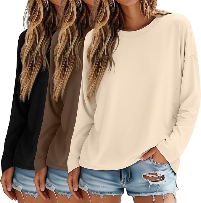 Ficerd 3 Pack Women's Oversized Long Sleeve Shirts